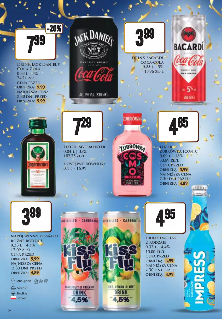 Gazetka promocyjna Dino - Katalog alkoholowy - Nowy Rok - ważna 27.12.2025 do 05.01.2026 - strona 20 - produkty: Bacardi, Coca-Cola, Likier, Mus, Napój