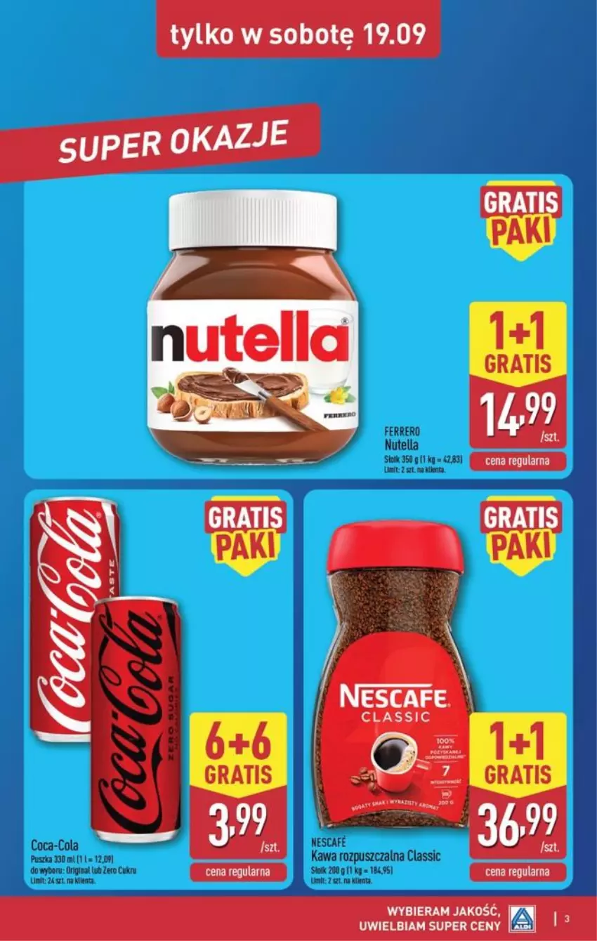 Gazetka promocyjna Aldi - Oferta weekendowa - ważna 17.09 do 19.09.2026 - strona 3 - produkty: Coca-Cola, Fa, Ferrero, Gin, Kawa, Kawa rozpuszczalna, Nutella