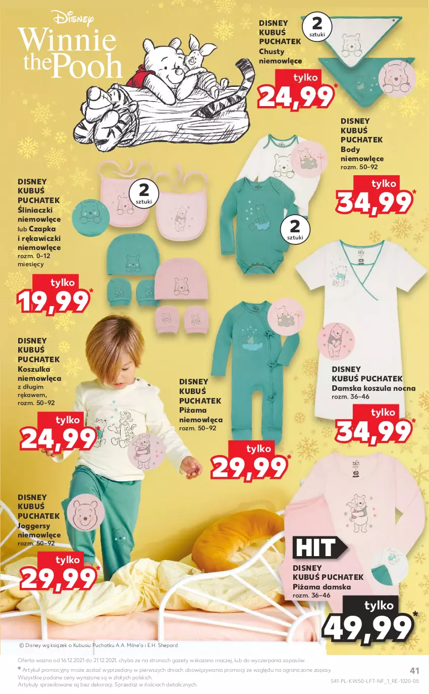 Gazetka promocyjna Kaufland - OFERTA TYGODNIA - ważna 16.12 do 21.12.2021 - strona 41 - produkty: Body, Czapka, Disney, Gra, Kosz, Koszula, Koszula nocna, Koszulka, Kubuś, Piżama