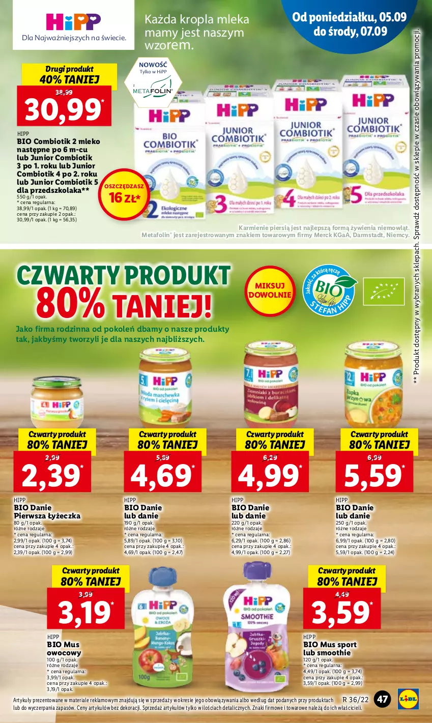 Gazetka promocyjna Lidl - GAZETKA - ważna 05.09 do 07.09.2022 - strona 51 - produkty: HiPP, Hipp Bio, JBL, Karmi, Mleko, Mus, O nas, Por, Smoothie, Sport