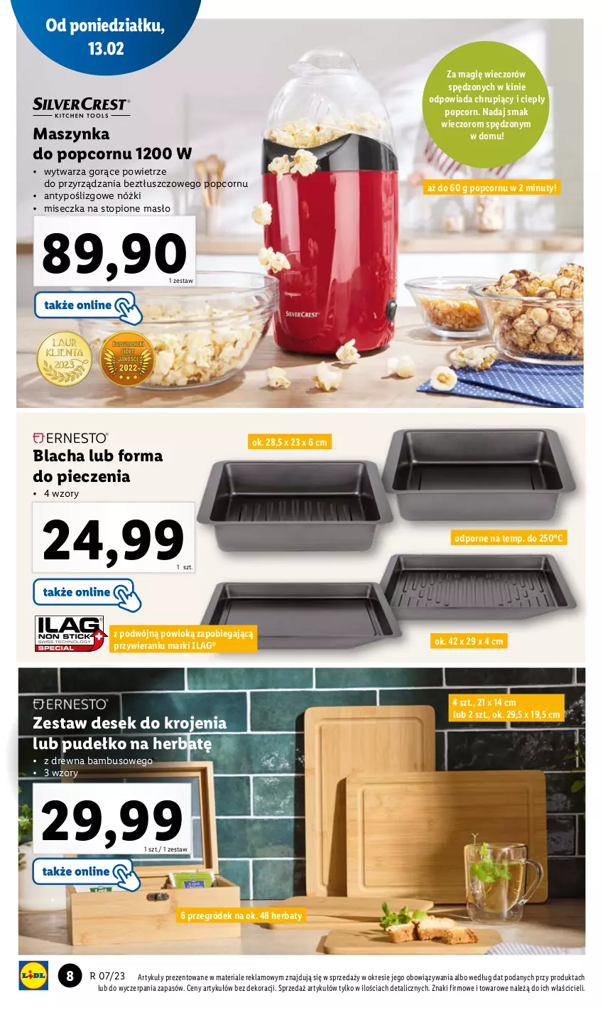 Gazetka promocyjna Lidl - GAZETKA - ważna 13.02 do 18.02.2023 - strona 8 - produkty: Forma do pieczenia, Masło, Maszynka, Miseczka, Nuty, Piec, Popcorn, Por, Pudełko, Szynka, Top