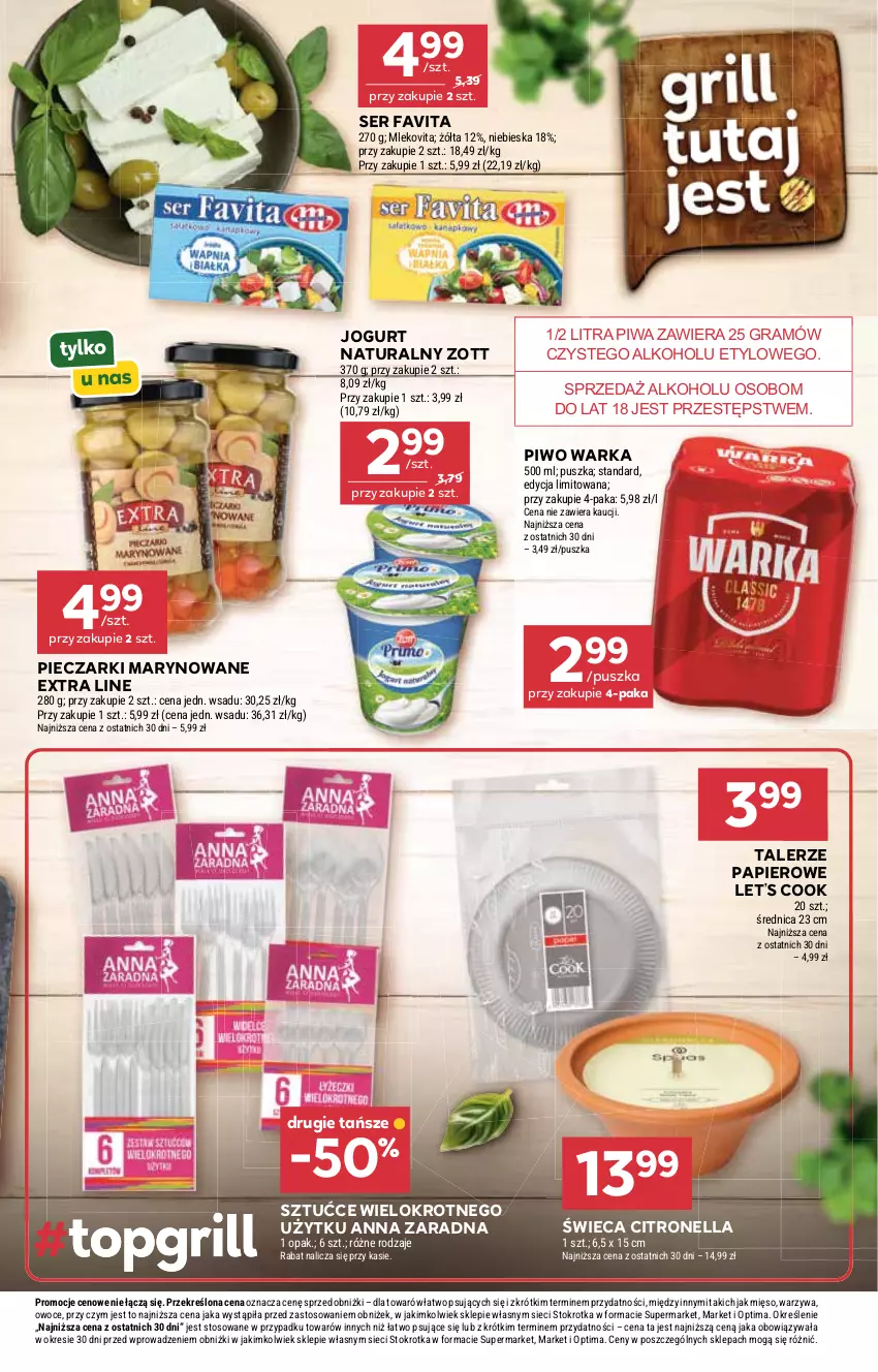 Gazetka promocyjna Stokrotka - Supermarket - ważna 27.08 do 02.09.2026 - strona 13 - produkty: Fa, Favita, Gra, Jogurt, Jogurt naturalny, Mięso, Mleko, Mlekovita, Optima, Owoce, Papier, Piec, Piwa, Piwo, Ser, Talerz, Warka, Warzywa, Zott