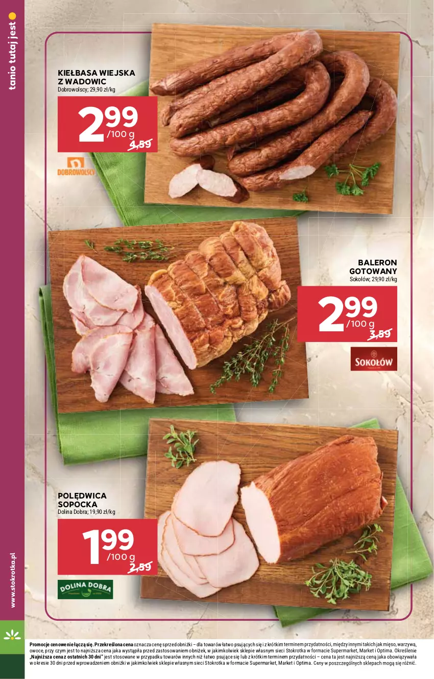 Gazetka promocyjna Stokrotka - Supermarket - ważna 27.08 do 02.09.2026 - strona 16 - produkty: Kiełbasa, Kiełbasa wiejska, Mięso, Optima, Owoce, Polędwica, Sok, Sokołów, Warzywa