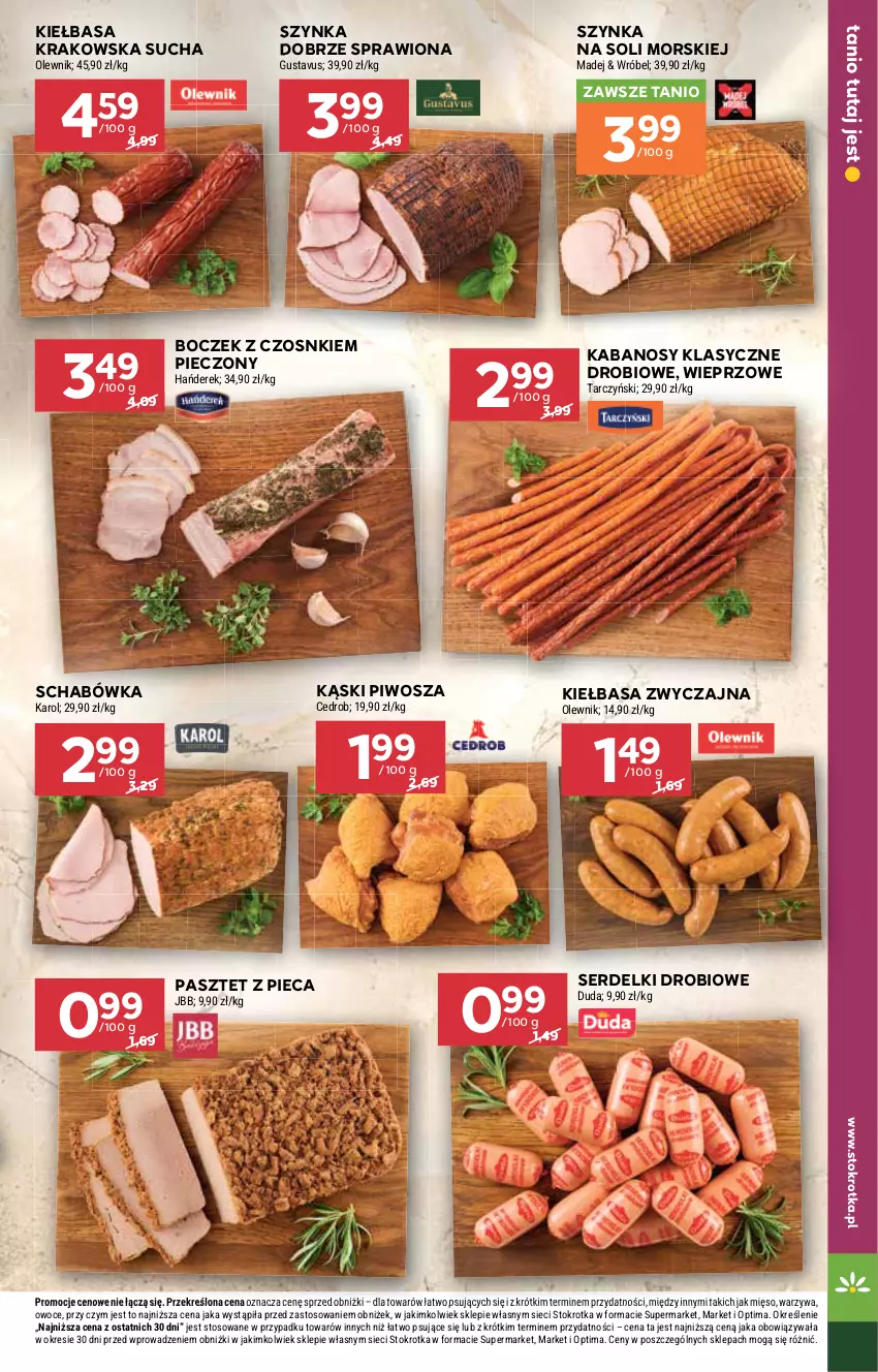 Gazetka promocyjna Stokrotka - Supermarket - ważna 27.08 do 02.09.2026 - strona 17 - produkty: Boczek, Duda, Kabanos, Kiełbasa, Kiełbasa krakowska, Mięso, Olewnik, Optima, Owoce, Pasztet, Piec, Piwo, Ser, Serdelki, Szynka, Tarczyński, Warzywa