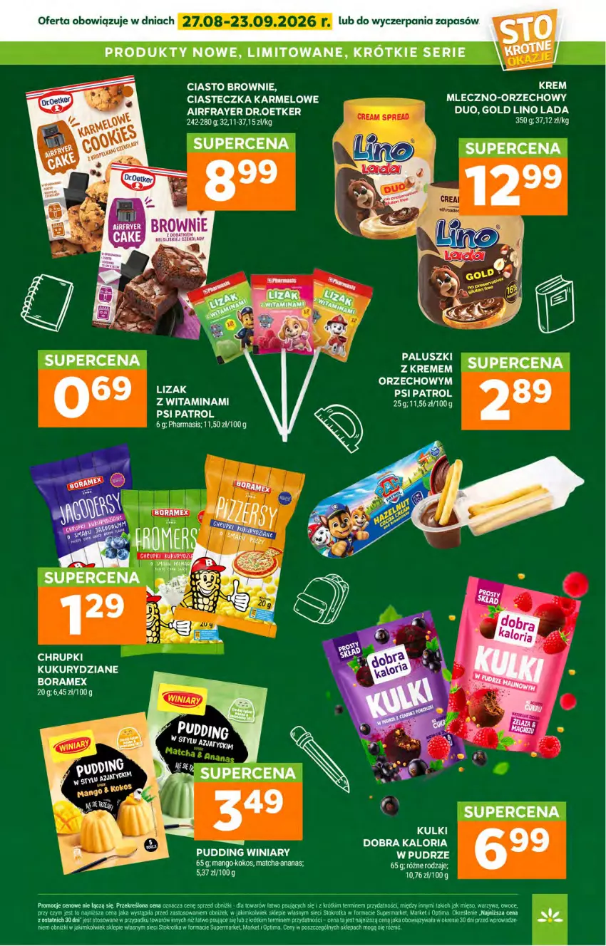Gazetka promocyjna Stokrotka - Supermarket - ważna 27.08 do 02.09.2026 - strona 32 - produkty: Ananas, Brownie, Chrupki, Kokos, Mango, Mięso, Optima, Owoce, Psi Patrol, Ser, Warzywa, Winiary