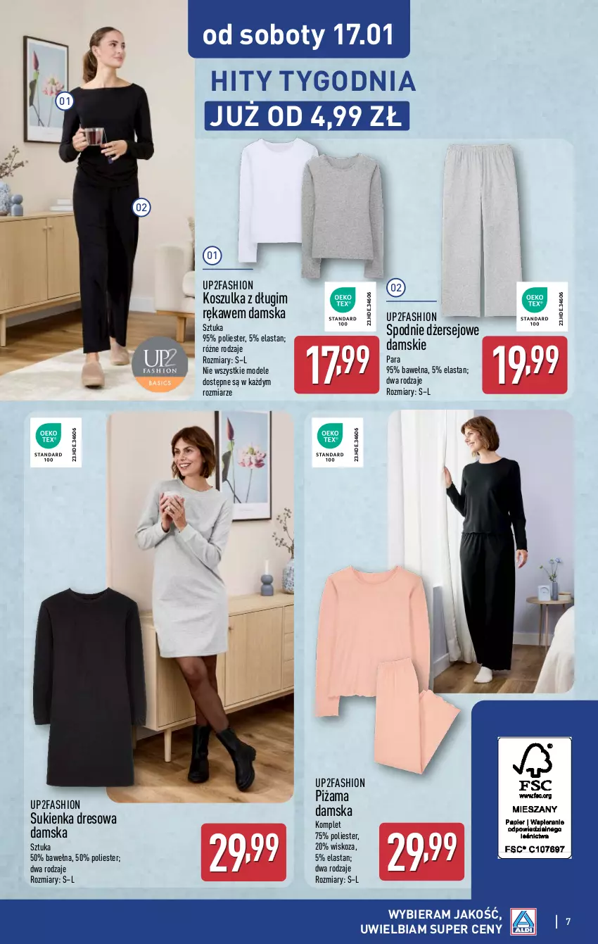 Gazetka promocyjna Aldi - Artykuły przemysłowe i tekstylia - ważna 14.01 do 17.01.2026 - strona 7 - produkty: Dres, Fa, Kosz, Koszulka, Piżama, Spodnie, Sukienka, Wełna
