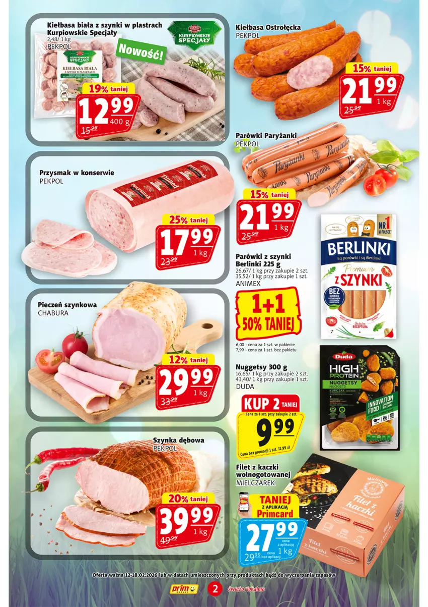 Gazetka promocyjna Prim Market - ważna 12.02 do 18.02.2026 - strona 2 - produkty: Berlinki, Duda, HP, Kiełbasa, Kiełbasa biała, LG, Parówki, Parówki z szynki, Pekpol, Piec, Ryż, Ser, Szynka