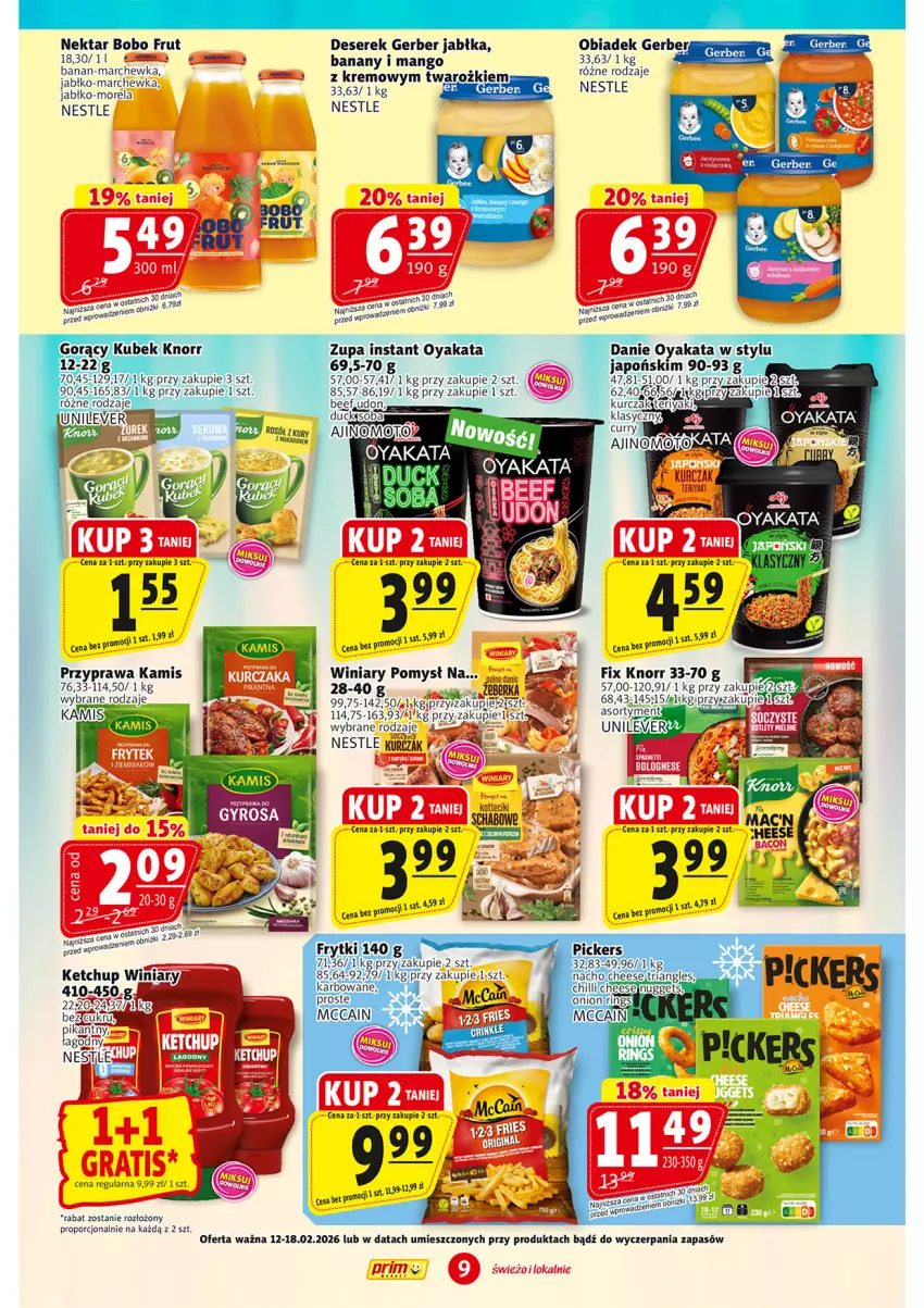 Gazetka promocyjna Prim Market - ważna 12.02 do 18.02.2026 - strona 9 - produkty: Deser, Gerber, Gin, Jabłka, Kamis, Knorr, Kurczak, Marchewka, Nektar, Por, Ser, Serek, Winiary