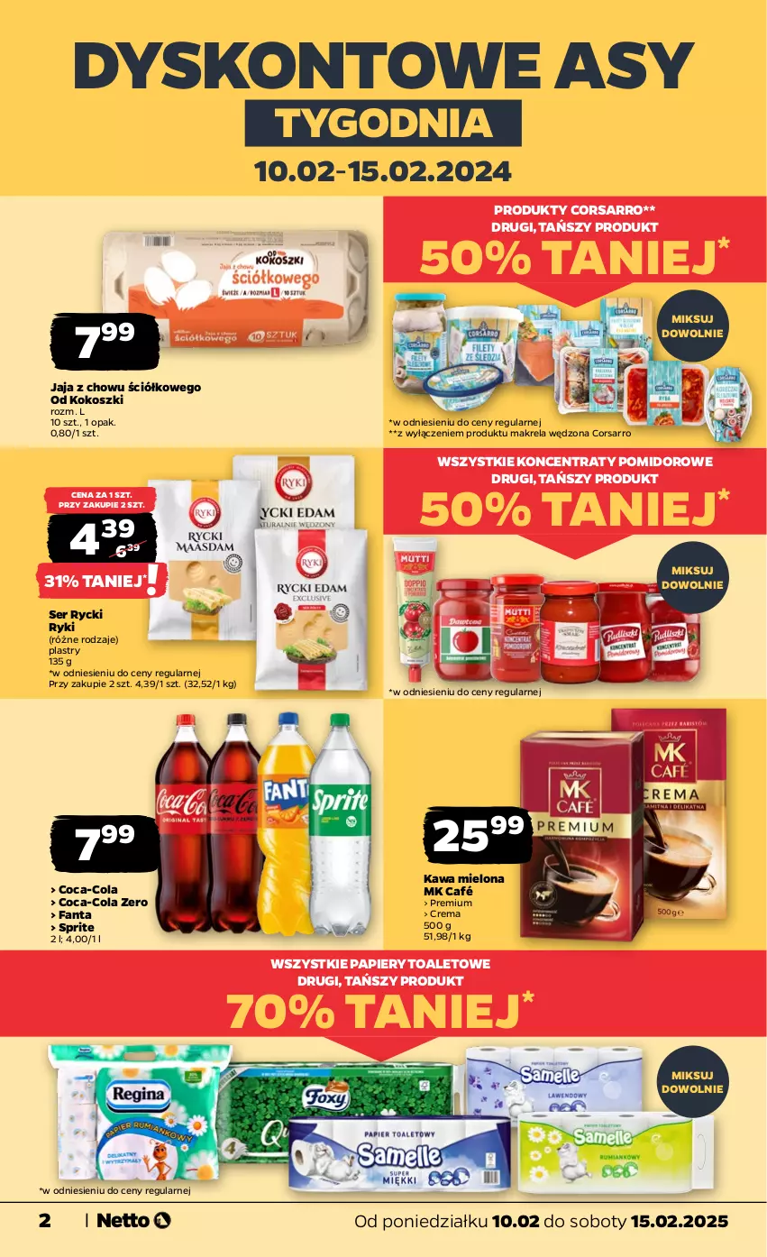 Gazetka promocyjna Netto - Od Poniedziałku - ważna 10.02 do 15.02.2025 - strona 2 - produkty: Coca-Cola, Fa, Fanta, Jaja, Kawa, Kawa mielona, Kokos, Kosz, Papier, Ser, Sprite