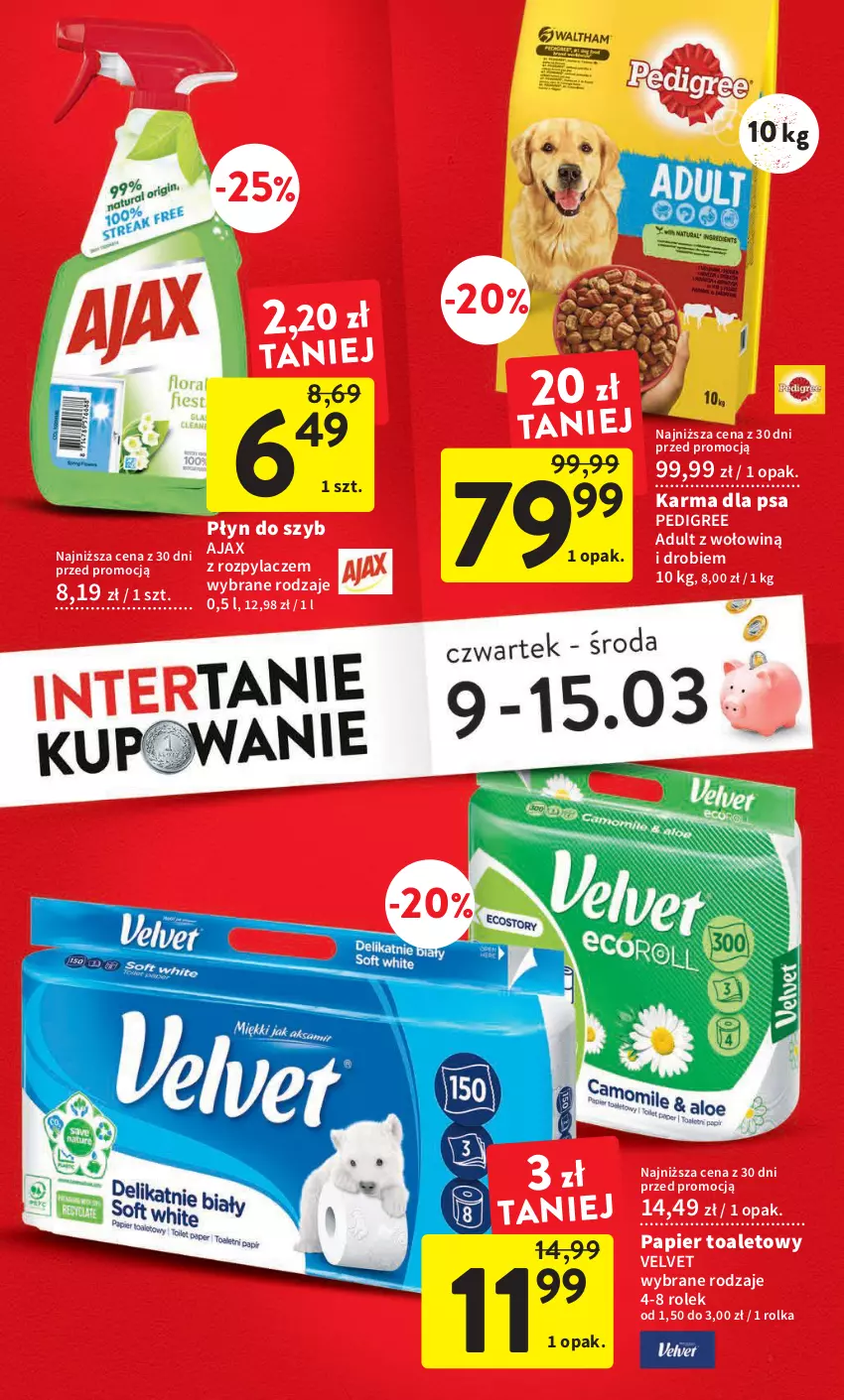 Gazetka promocyjna Intermarche - Gazetka Intermarche - ważna 09.03 do 15.03.2023 - strona 4 - produkty: Ajax, Papier, Papier toaletowy, Pedigree, Płyn do szyb, Velvet