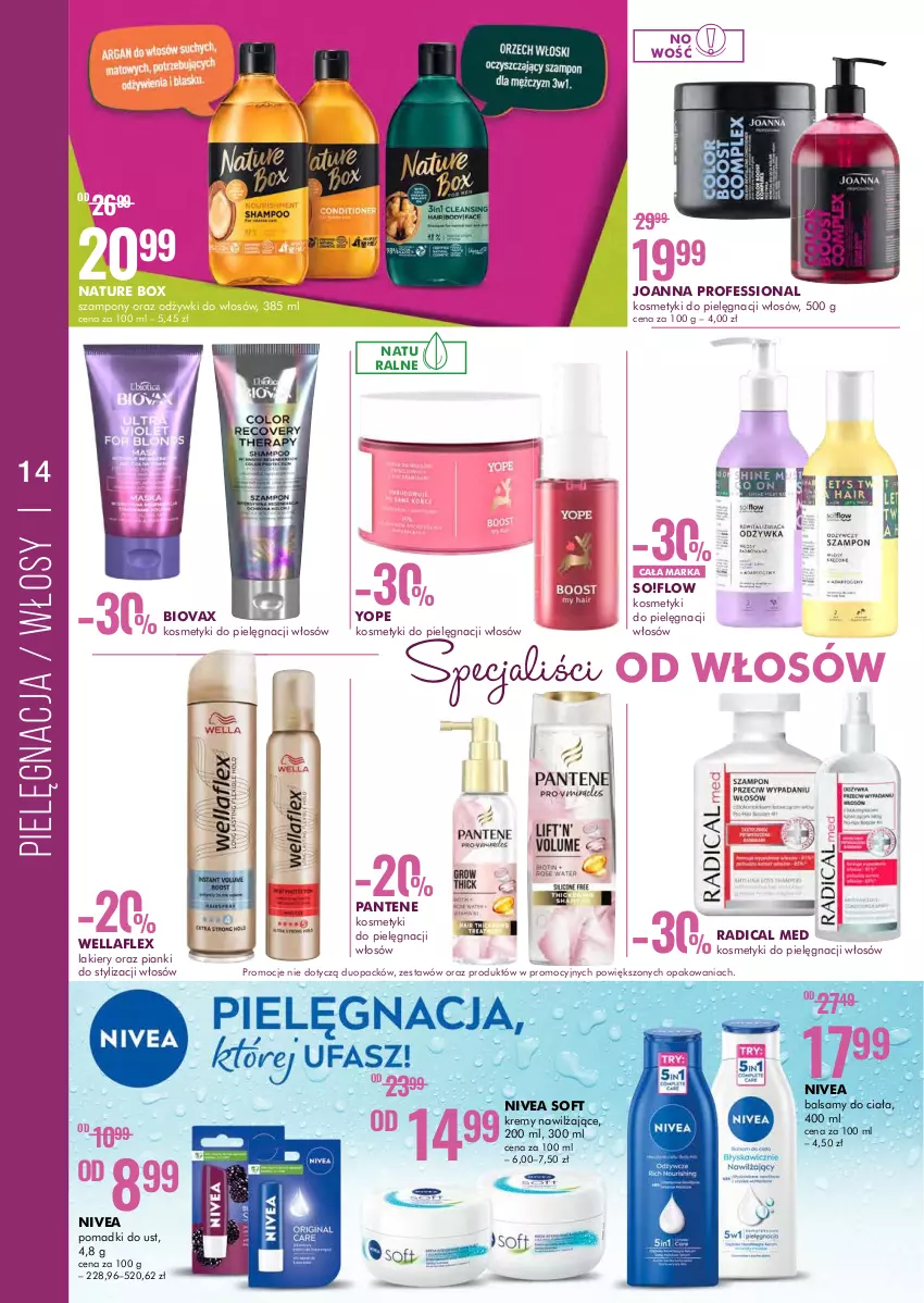 Gazetka promocyjna Super Pharm - Gazetka - ważna 28.11 do 12.12.2022 - strona 14 - produkty: Biovax, Joanna, Lakier, Nature Box, Nivea, Pantene, Szampon, Wella, Wellaflex, Yope