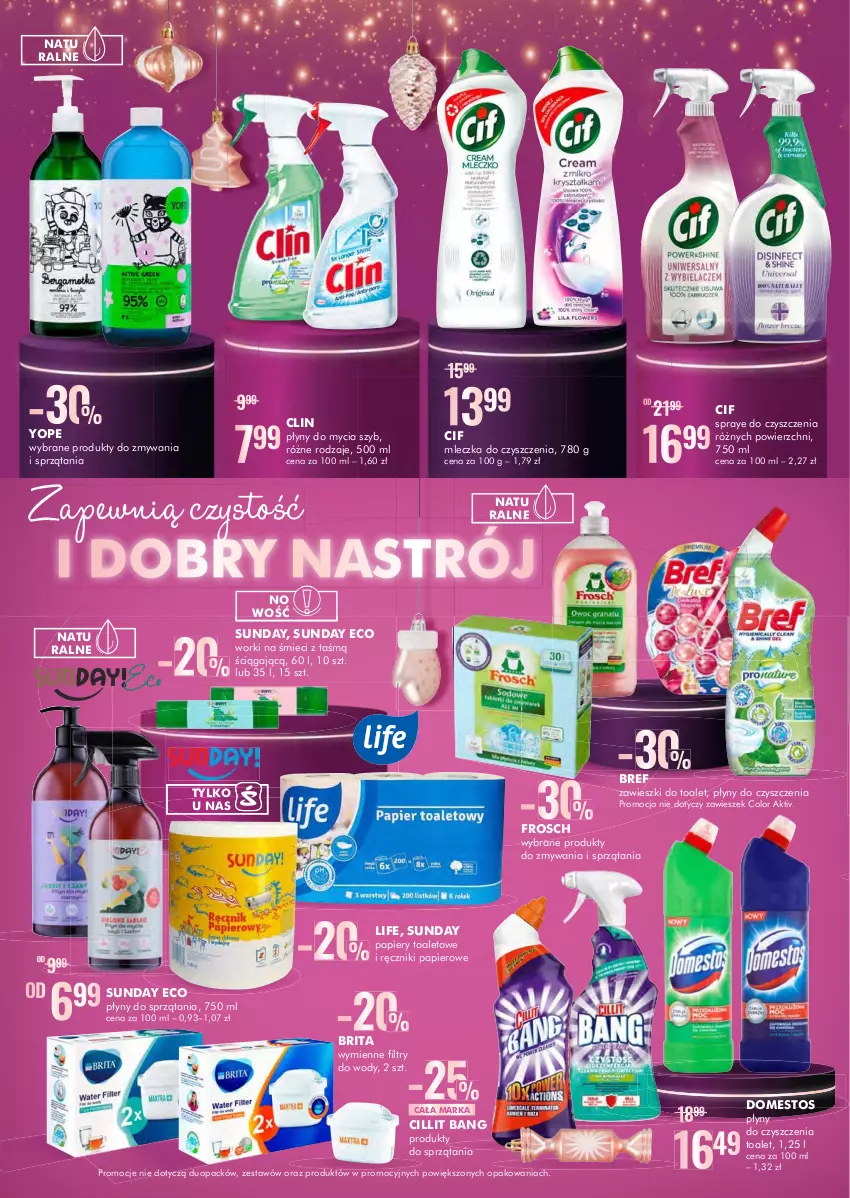 Gazetka promocyjna Super Pharm - Gazetka - ważna 28.11 do 12.12.2022 - strona 4 - produkty: Bref, Brit, Brita, Cif, Cillit Bang, Clin, Domestos, Frosch, Papier, Yope, Zawieszki