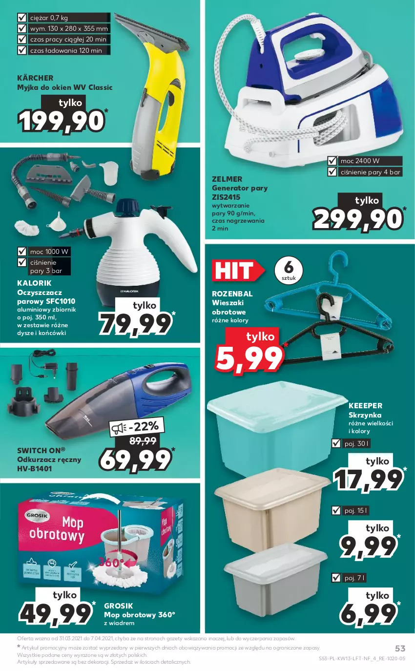 Gazetka promocyjna Kaufland - OFERTA TYGODNIA - ważna 31.03 do 07.04.2021 - strona 53 - produkty: Generator pary, Gra, Kärcher, Mop, Myjka do okien, NBA, Odkurzacz, Wieszak, Zelmer