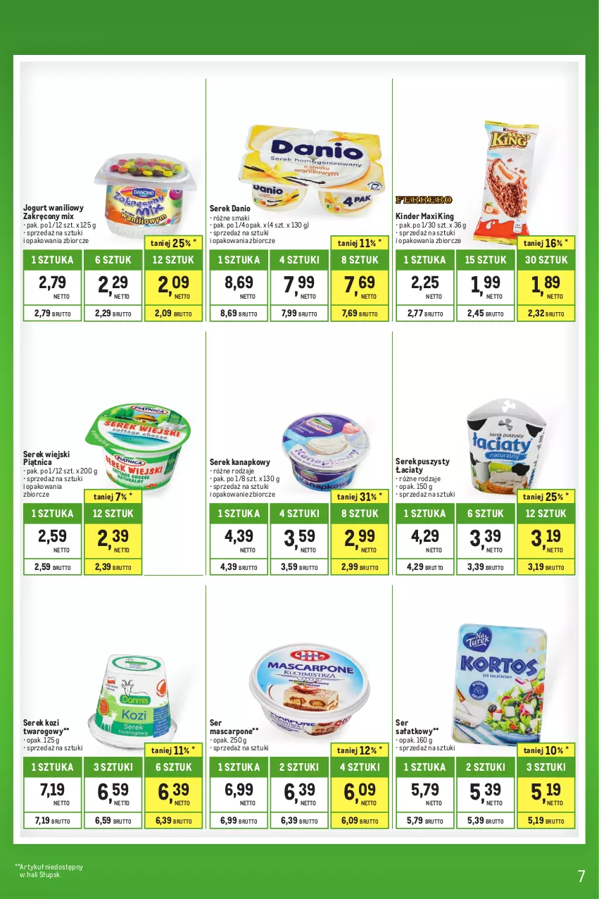 Gazetka promocyjna Makro - Kupujesz więcej płacisz mniej - oferta z alkoholem - ważna 01.06 do 30.06.2023 - strona 7 - produkty: Danio, Jogurt, Kinder, Mascarpone, Piątnica, Sałat, Ser, Serek, Serek kanapkowy, Serek puszysty, Serek wiejski