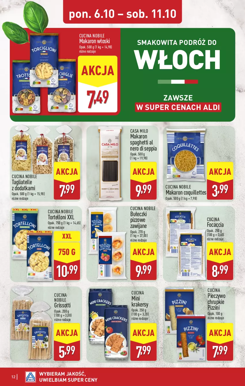 Gazetka promocyjna Aldi - Pełna oferta - ważna 06.10 do 11.10.2025 - strona 12 - produkty: Bułeczki, Chrupki, Focaccia, Krakersy, Makaron, Piec, Pieczywo, Pieczywo chrupkie, Smakowita, Spaghetti, Tagliatelle, Tortelloni