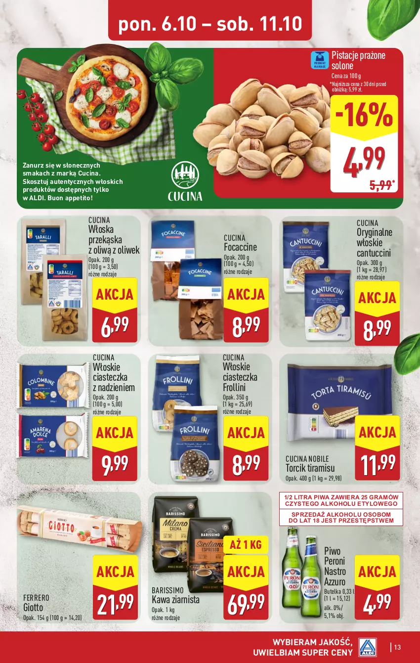 Gazetka promocyjna Aldi - Pełna oferta - ważna 06.10 do 11.10.2025 - strona 13 - produkty: Ferrero, Gin, Gra, Kawa, Kawa ziarnista, Kosz, Pistacje, Piwa, Piwo