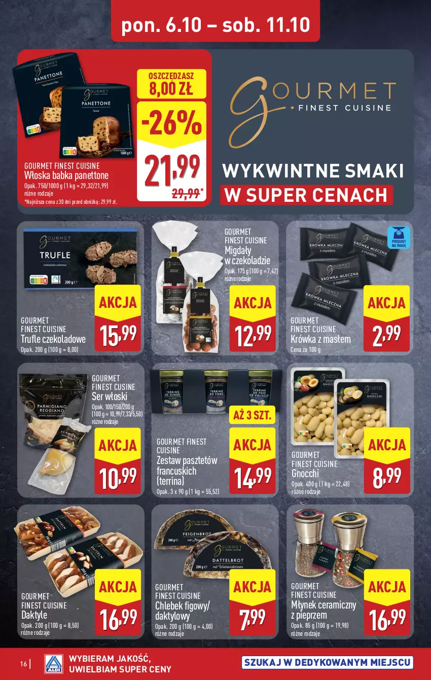 Gazetka promocyjna Aldi - Pełna oferta - ważna 06.10 do 11.10.2025 - strona 16 - produkty: Babka, Chleb, Daktyle, Gnocchi, Migdały, Migdały w czekoladzie, Młynek, Pasztet, Pieprz, Ser