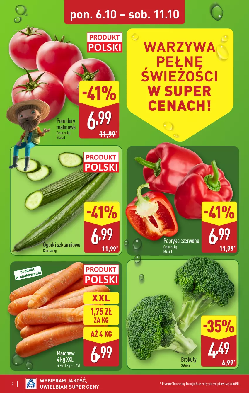Gazetka promocyjna Aldi - Pełna oferta - ważna 06.10 do 11.10.2025 - strona 2 - produkty: Brokuły, Papryka, Papryka czerwona, Pomidory, Warzywa