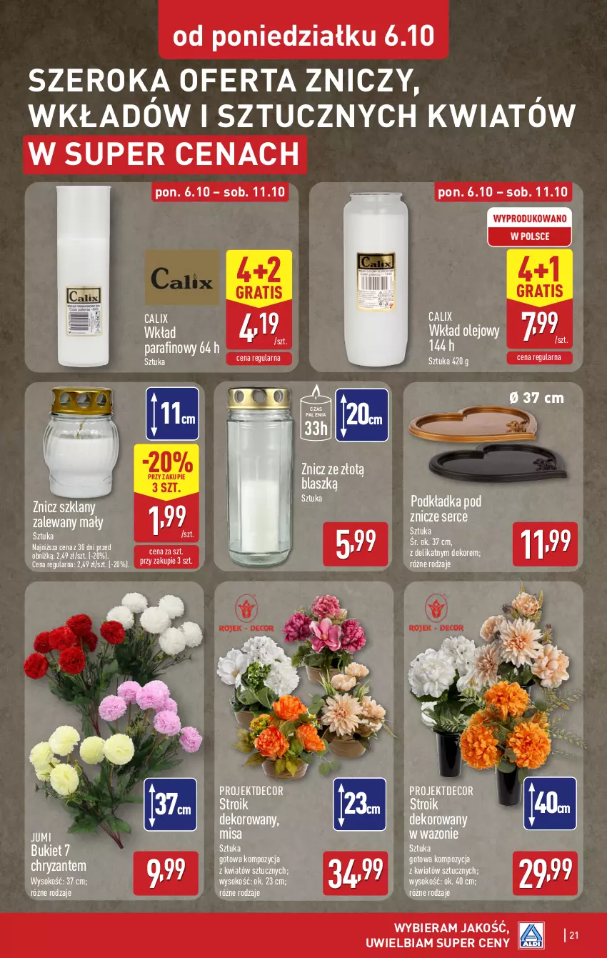Gazetka promocyjna Aldi - Pełna oferta - ważna 06.10 do 11.10.2025 - strona 21 - produkty: Bukiet, Gra, Olej, Podkład, Podkładka, Podkładka pod znicz, Ser, Sok, Wazon, Wkład olejowy, Znicz