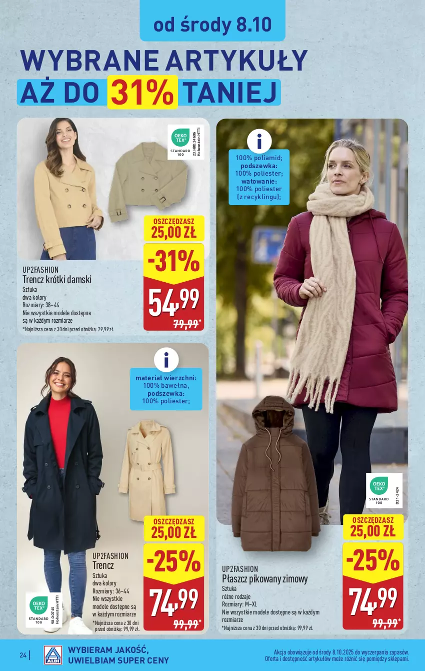 Gazetka promocyjna Aldi - Pełna oferta - ważna 06.10 do 11.10.2025 - strona 24 - produkty: Fa, Płaszcz, Trencz, Wełna