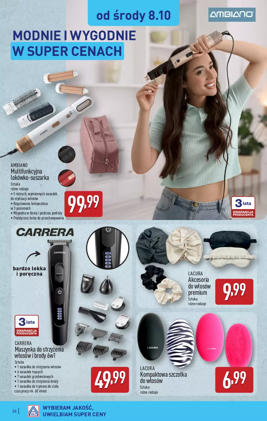 Gazetka promocyjna Aldi - Pełna oferta - ważna 06.10 do 11.10.2025 - strona 26 - produkty: Carrera, Maszynka, Por, Suszarka, Szczotka, Szczotka do włosów, Szynka, Torba