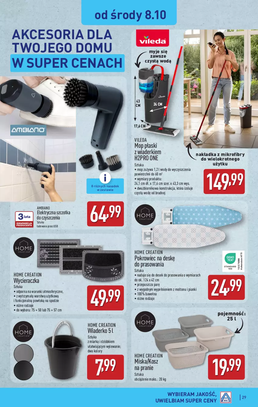 Gazetka promocyjna Aldi - Pełna oferta - ważna 06.10 do 11.10.2025 - strona 29 - produkty: Kosz, Miska, Mop, Pokrowiec, Pokrowiec na deskę, Por, Szczotka, Vileda, Wełna, Wycieraczka