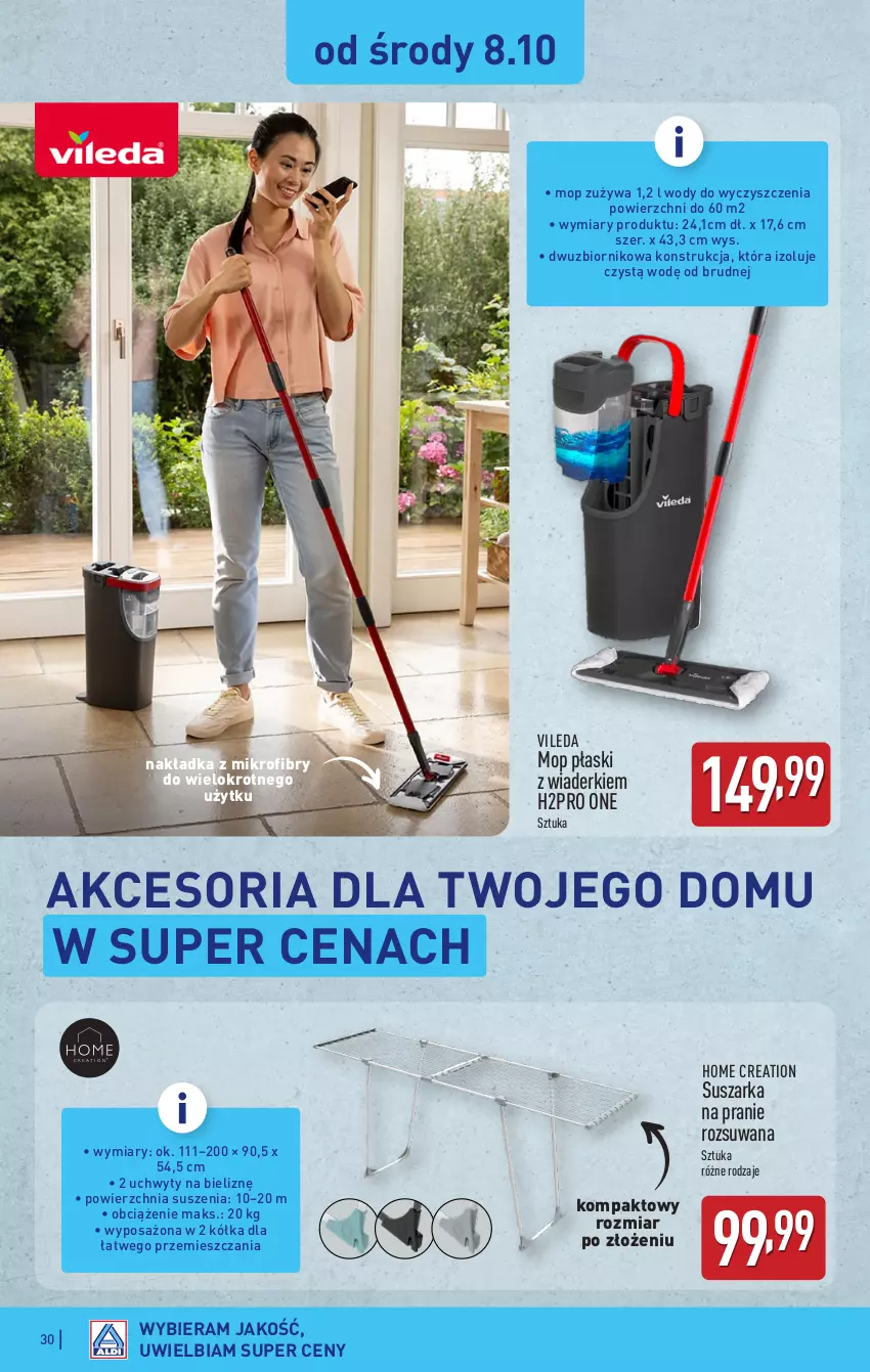 Gazetka promocyjna Aldi - Pełna oferta - ważna 06.10 do 11.10.2025 - strona 30 - produkty: Mop, Suszarka, Suszarka na pranie, Uchwyty, Vileda