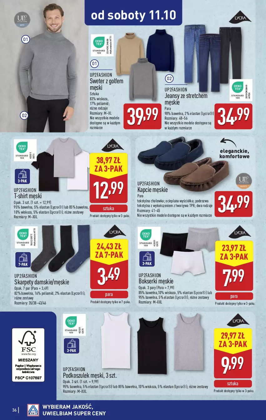 Gazetka promocyjna Aldi - Pełna oferta - ważna 06.10 do 11.10.2025 - strona 36 - produkty: Bokserki, Fa, Kapcie, Karp, Kosz, LANA, Podkoszulek, Ser, Sweter, T-shirt, Wełna