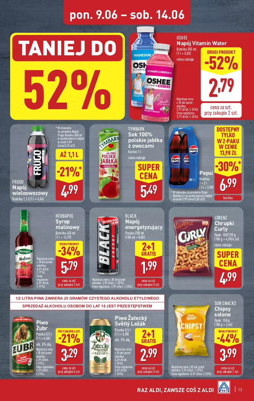 Gazetka promocyjna Aldi - Pełna oferta - ważna 09.06 do 14.06.2025 - strona 13 - produkty: Chipsy, Chrupki, Gra, Herbapol, Jabłka, Lack, Lorenz, Napój, Oshee, Pepsi, Piwa, Piwo, Sok, Syrop, Tymbark