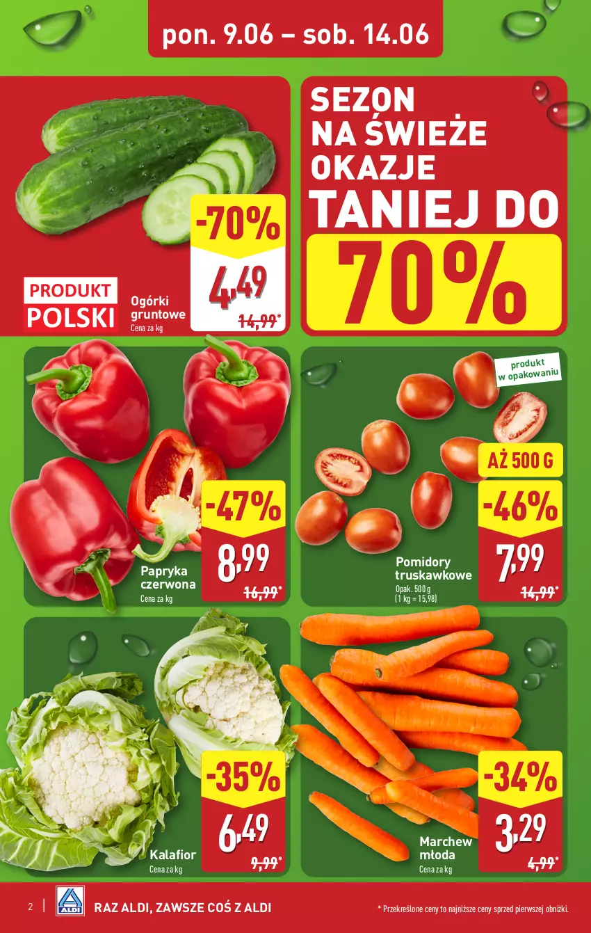 Gazetka promocyjna Aldi - Pełna oferta - ważna 09.06 do 14.06.2025 - strona 2 - produkty: Grunt, Kalafior, Papryka, Papryka czerwona, Pomidory