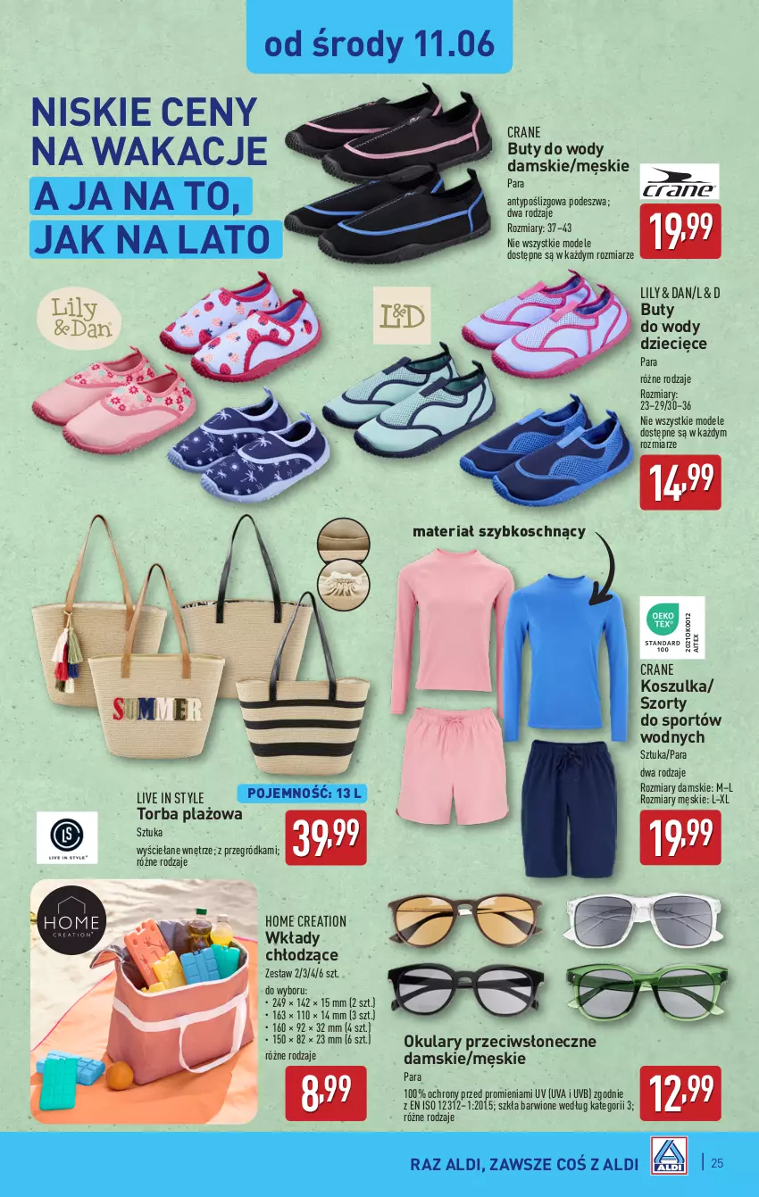 Gazetka promocyjna Aldi - Pełna oferta - ważna 09.06 do 14.06.2025 - strona 25 - produkty: Buty, Buty do wody, Dzieci, Kosz, Koszulka, Por, Sport, Szorty, Torba