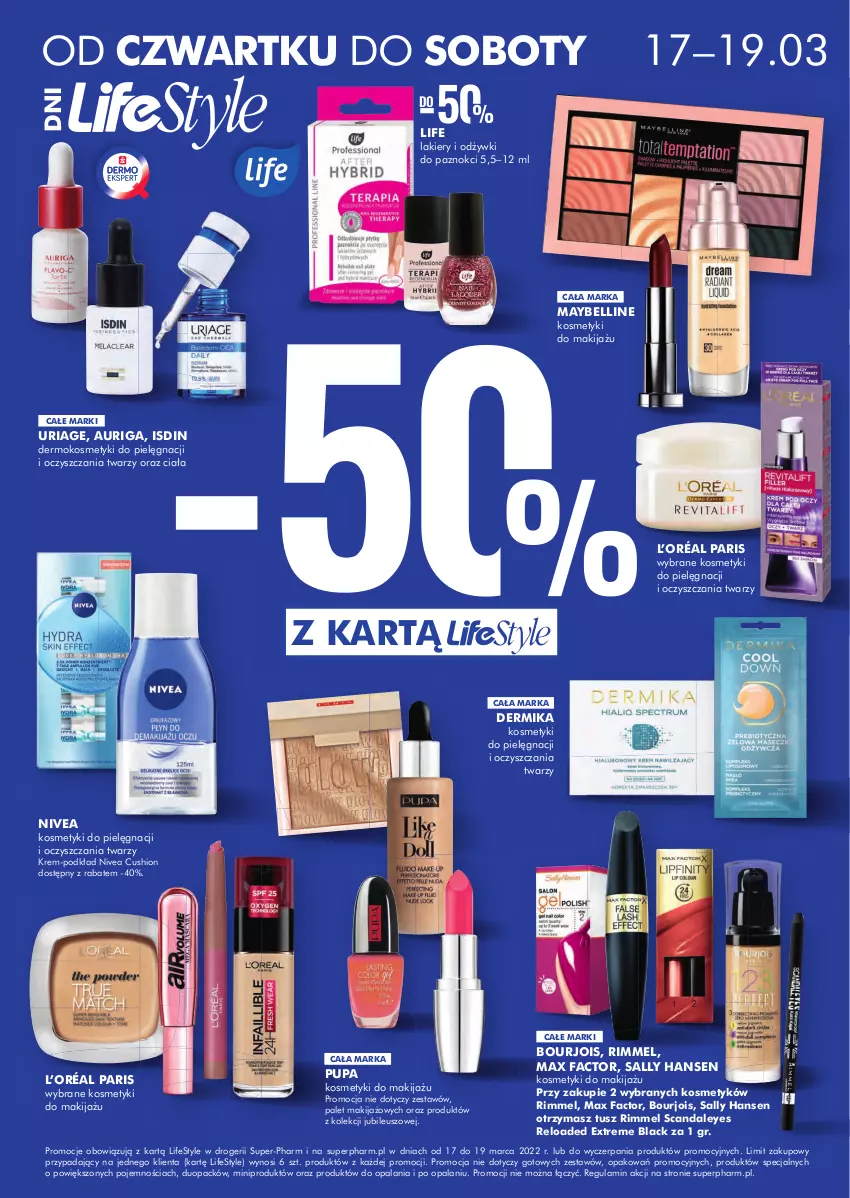 Gazetka promocyjna Super Pharm - Gazetka - ważna 17.03 do 19.03.2022 - strona 2 - produkty: Bell, Bourjois, Dermika, Fa, Kosmetyki do pielęgnacji, L’Oréal, Lack, Lakier, Makijaż, Max Factor, Maybelline, Nivea, Podkład, Pupa, Sally Hansen, Tusz