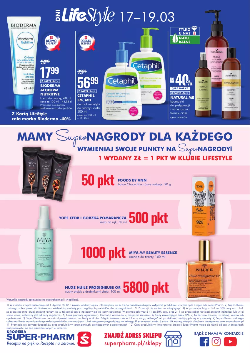 Gazetka promocyjna Super Pharm - Gazetka - ważna 17.03 do 19.03.2022 - strona 8 - produkty: Atoderm, Baton, Bioderma, Cetaphil, Dres, Gra, Inka, Kosmetyki do pielęgnacji, Krem do rąk, Krem do twarzy, Nuxe, Olej, Yope