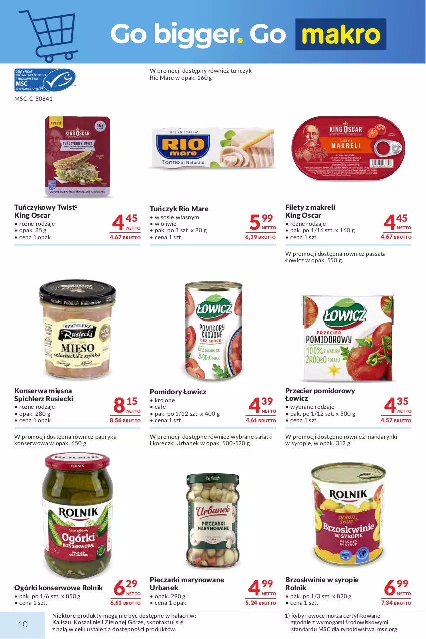 Gazetka promocyjna Makro - Mega oferty dla Twojego Sklepu - ważna 27.10 do 09.11.2026 - strona 10 - produkty: Brzoskwinie, Kosz, Mandarynki, Ogórki konserwowe, Owoce, Owoce morza, Papryka, Piec, Pomidory, Rio Mare, Rolnik, Ryby i owoce morza, Sałat, Ser, Sos, Spichlerz Rusiecki, Syrop, Szal, Tuńczyk