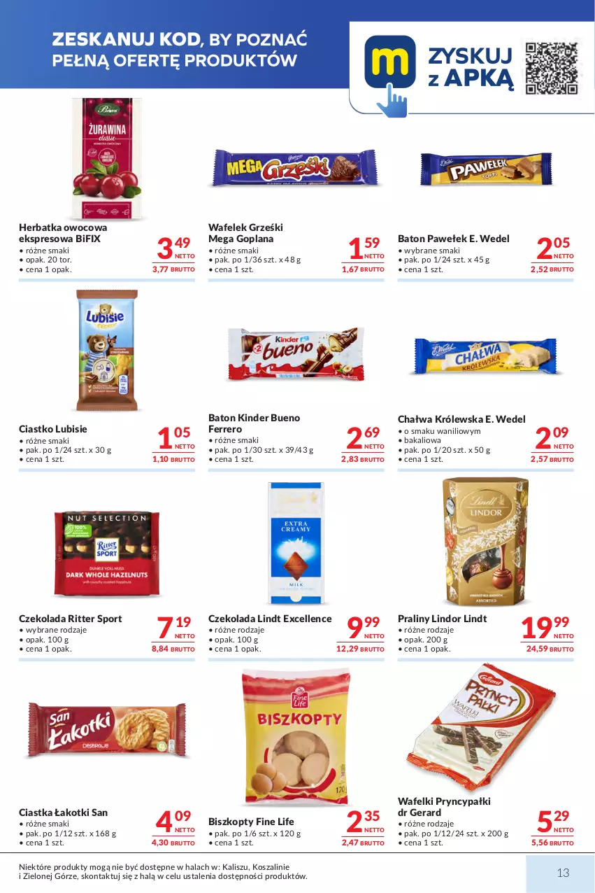 Gazetka promocyjna Makro - Mega oferty dla Twojego Sklepu - ważna 27.10 do 09.11.2026 - strona 13 - produkty: Baton, Biszkopty, Chałwa, Ciastka, Czekolada, Dr Gerard, E. Wedel, Ferrero, Goplana, Grześki, Kinder, Kinder Bueno, Kosz, LANA, Lindor, Lindt, Lubisie, Por, Praliny, Ritter Sport, Sport, Szal, Wafelek