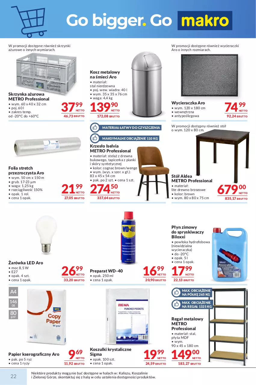 Gazetka promocyjna Makro - Mega oferty dla Twojego Sklepu - ważna 27.10 do 09.11.2026 - strona 22 - produkty: Gra, Kosz, Krzesło, Metro, Papier, Płyn zimowy, Płyta, Regał, Regał metalowy, Ser, Stół, Szal, Tapicerka, Waga, WD-40, Wycieraczka