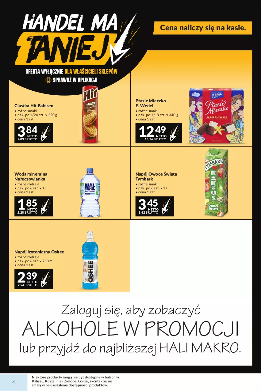 Gazetka promocyjna Makro - Mega oferty dla Twojego Sklepu - ważna 27.10 do 09.11.2026 - strona 4 - produkty: Alkohole, Ciastka, E. Wedel, JBL, Kosz, Mleczko, Nałęczowianka, Napój, Napój izotoniczny, Oshee, Owoce, Ptasie mleczko, Szal, Tymbark, Wino, Woda, Woda mineralna, Wódka