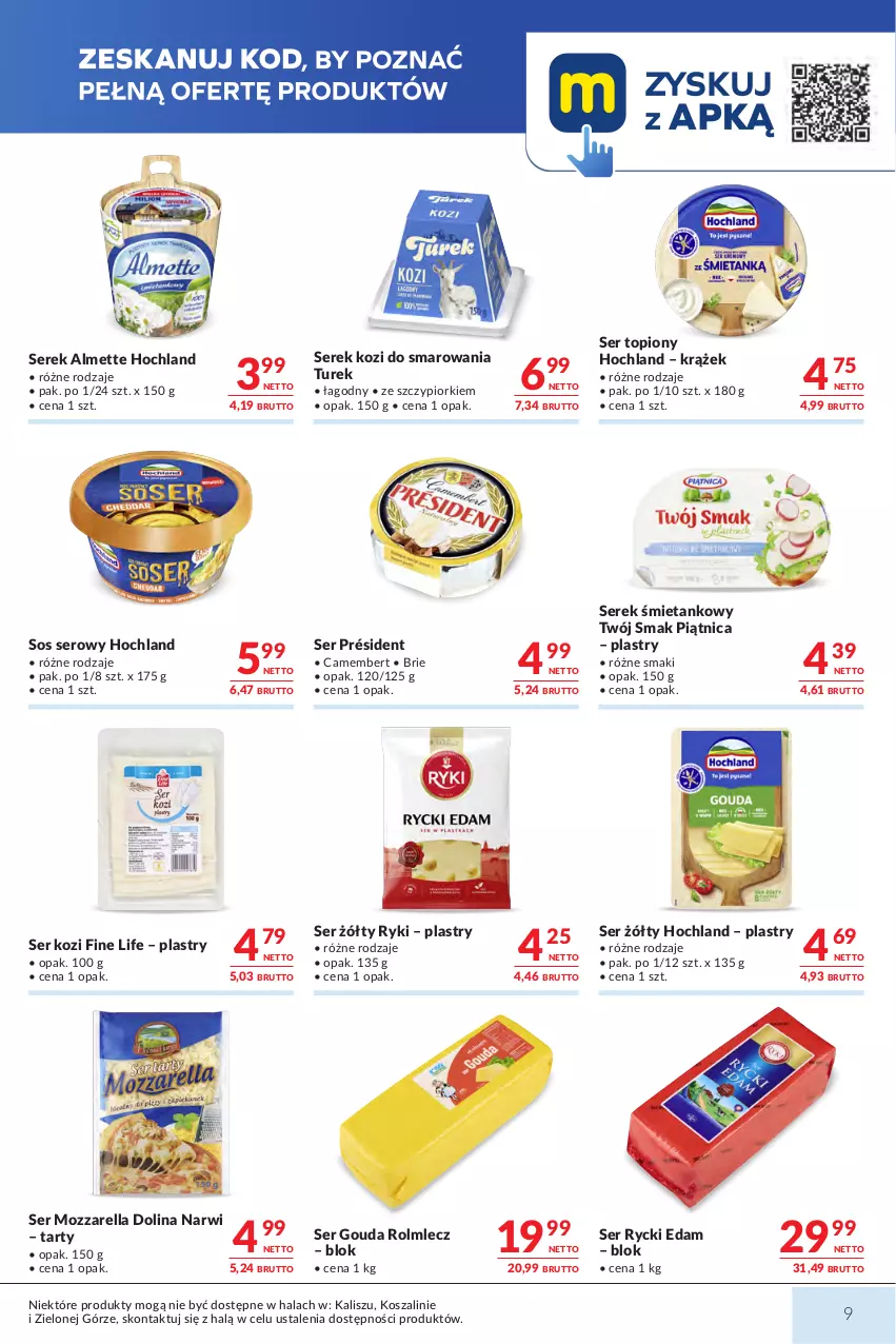 Gazetka promocyjna Makro - Mega oferty dla Twojego Sklepu - ważna 27.10 do 09.11.2026 - strona 9 - produkty: Almette, Brie, Camembert, Edam, Gouda, Hochland, Kosz, Mozzarella, Piątnica, Président, Rolmlecz, Rycki Edam, Ser, Ser kozi, Ser topiony, Serek, Sos, Szal, Top, Twój Smak