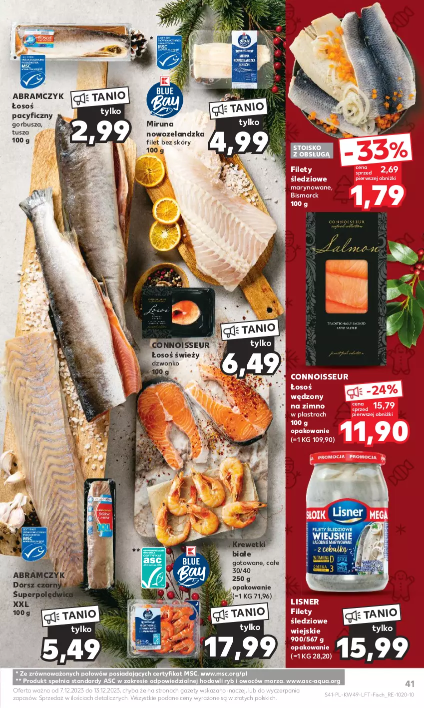 Gazetka promocyjna Kaufland - Gazetka tygodnia - ważna 07.12 do 13.12.2023 - strona 41 - produkty: Dorsz, Krewetki, Lisner, Miruna, Polędwica, Tusz