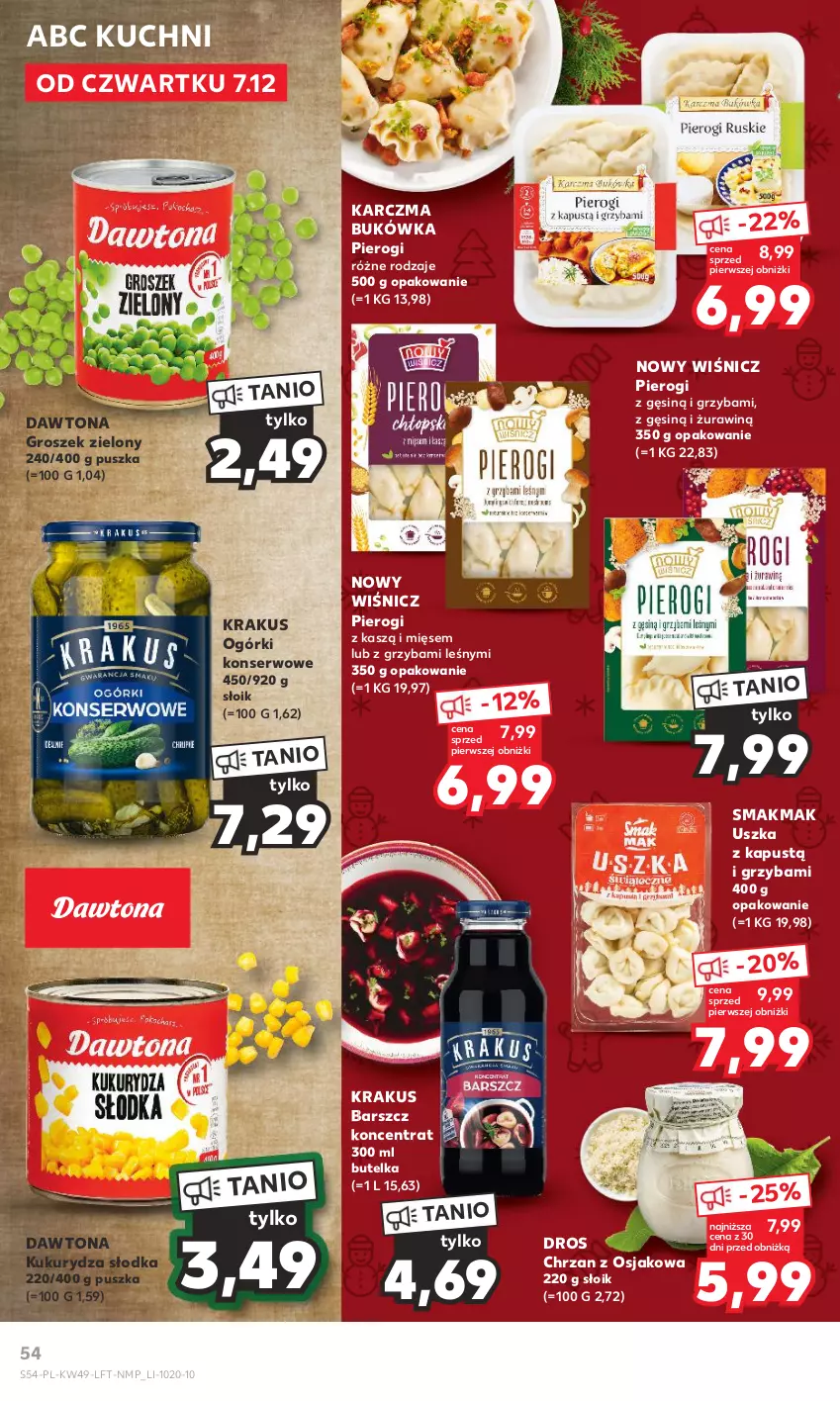 Gazetka promocyjna Kaufland - Gazetka tygodnia - ważna 07.12 do 13.12.2023 - strona 54 - produkty: Chrzan, Dawtona, Groszek, Kapustą, Krakus, Kukurydza, Ogórki konserwowe, Pierogi, Ser