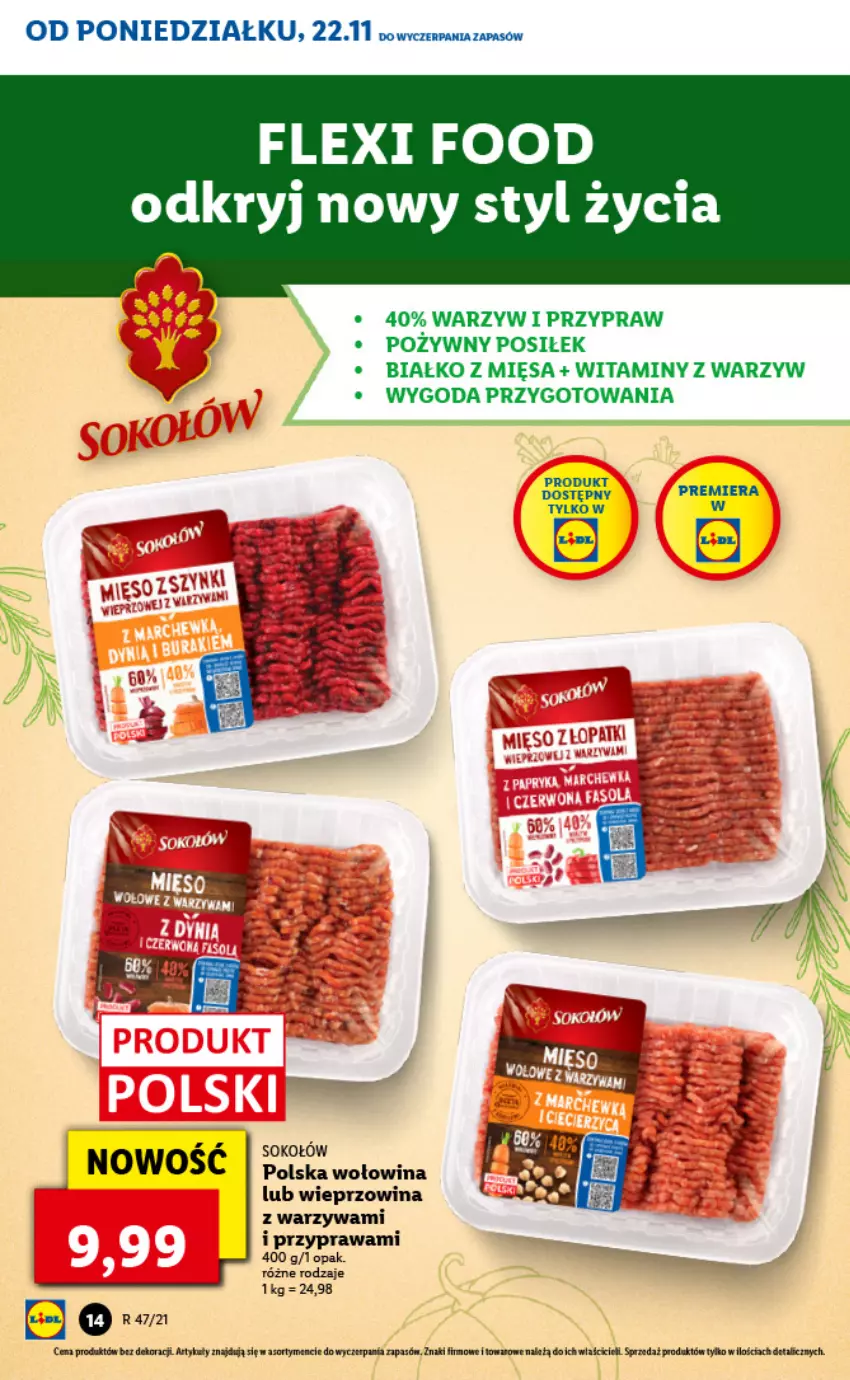 Gazetka promocyjna Lidl - GAZETKA - ważna 22.11 do 24.11.2021 - strona 14 - produkty: Sok, Sokołów, Warzywa, Wieprzowina, Wołowina