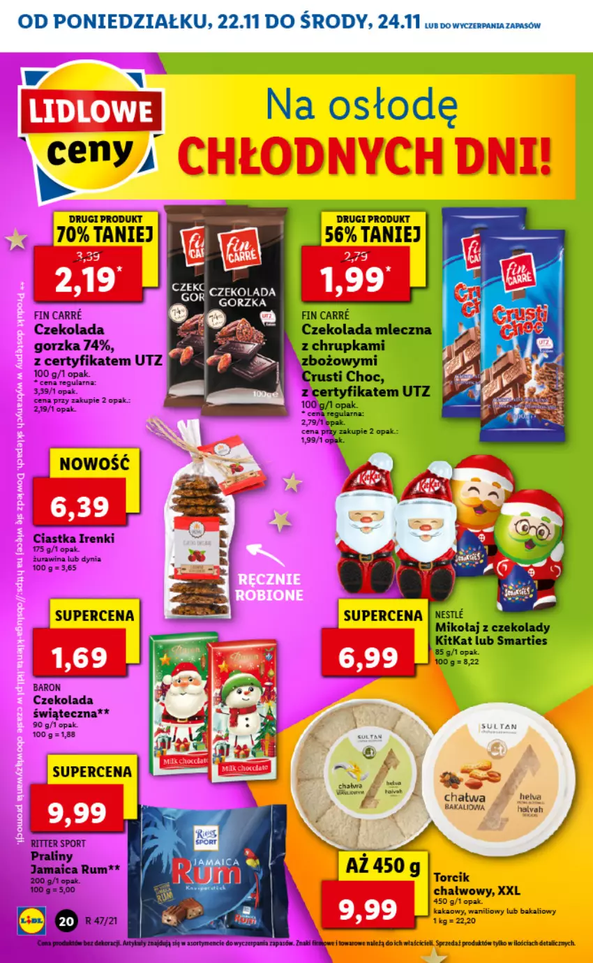 Gazetka promocyjna Lidl - GAZETKA - ważna 22.11 do 24.11.2021 - strona 20 - produkty: Chałwa, Ciastka, Czekolada, Kakao, Por, Praliny, Ritter Sport, Rum, Sport