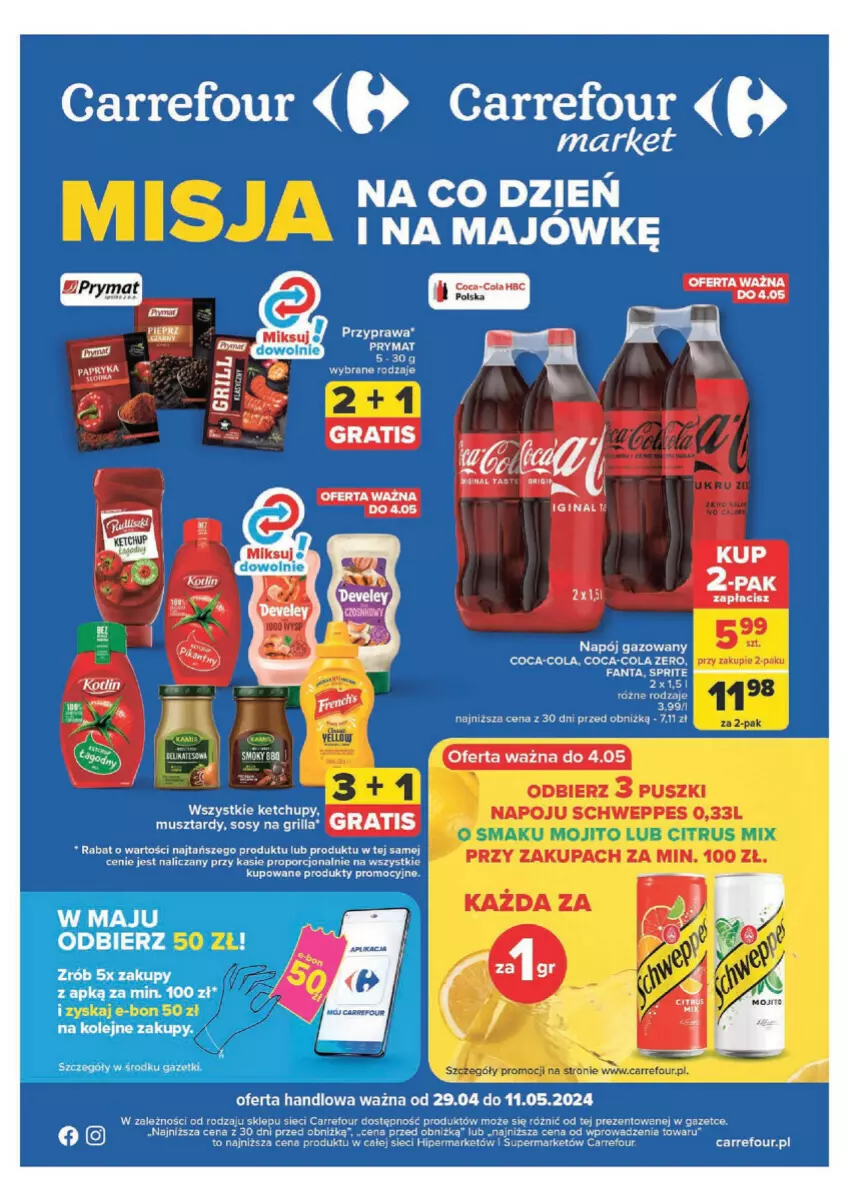 Gazetka promocyjna Carrefour - ważna 29.04 do 11.05.2024 - strona 1 - produkty: Coca-Cola, Gin