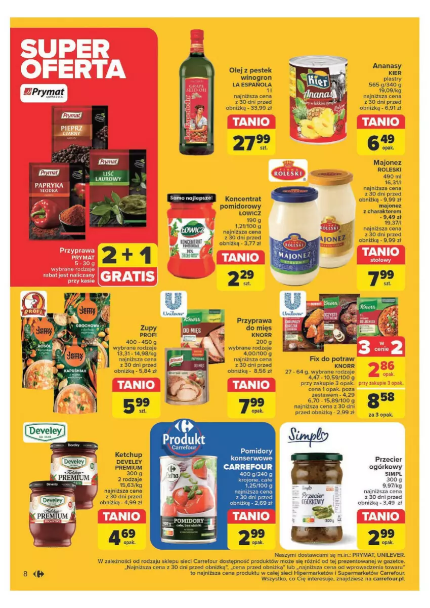 Gazetka promocyjna Carrefour - ważna 29.04 do 11.05.2024 - strona 2 - produkty: Ananas, Ketchup, Knorr, Koncentrat pomidorowy, Laur, Majonez, Olej, Pomidory, Prymat, Ser, Stek, Wino