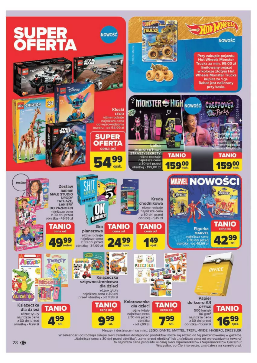 Gazetka promocyjna Carrefour - ważna 29.04 do 11.05.2024 - strona 24 - produkty: Barbie, Chodnik, Dres, Dzieci, Fa, Hasbro, Kolorowanka, Lakier, LEGO, Mattel, Papier, Ser