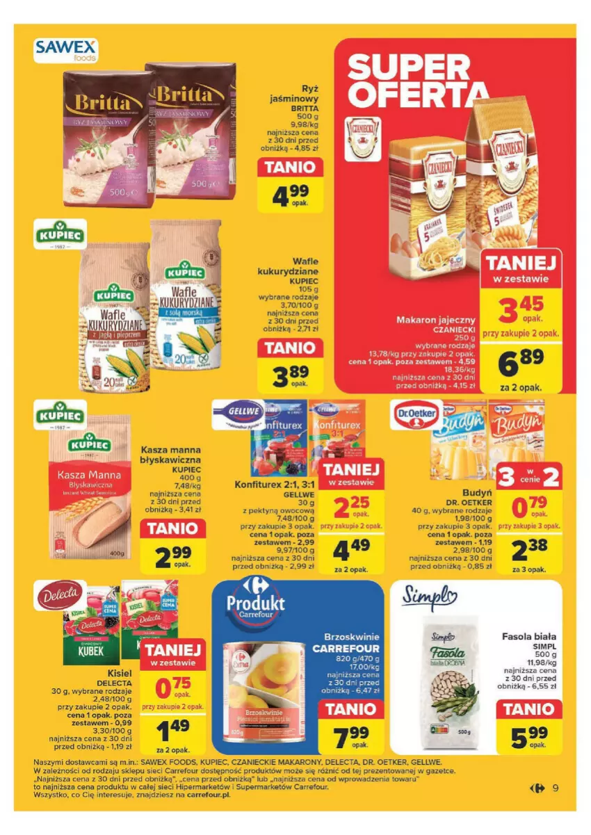 Gazetka promocyjna Carrefour - ważna 29.04 do 11.05.2024 - strona 3 - produkty: Brit, Brzoskwinie, Budyń, Delecta, Dr. Oetker, Fa, Fasola, Kasza, Kisiel, Kupiec, Makaron, Piec, Ryż, Wafle