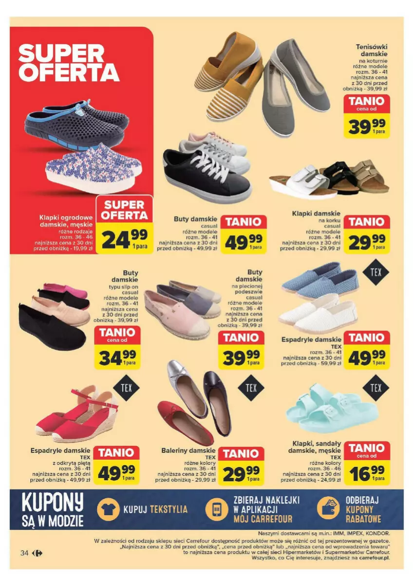 Gazetka promocyjna Carrefour - ważna 29.04 do 11.05.2024 - strona 30 - produkty: Baleriny, Buty, Klapki, Klej, Sandał, Tenisówki