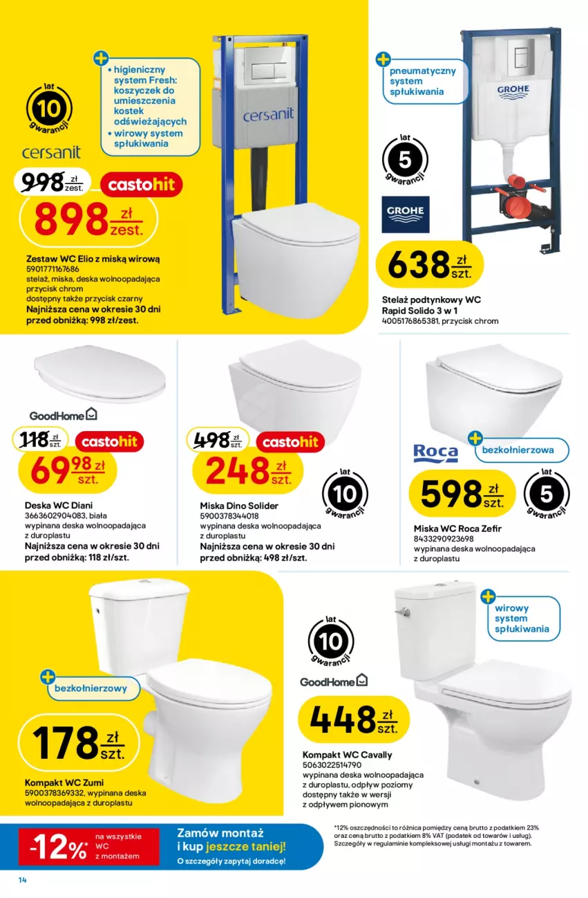 Gazetka promocyjna Castorama - Gazetka Budowa i Remont 29.07-11.08.2026 - ważna 29.07 do 11.08.2026 - strona 14 - produkty: Deska wolnoopadająca, Kompakt WC, Kosz, Miska, Stek