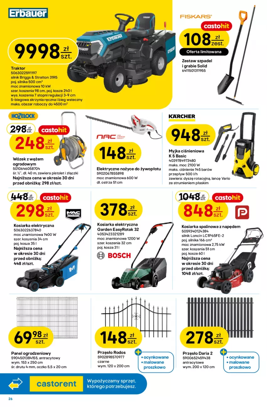 Gazetka promocyjna Castorama - Gazetka Budowa i Remont 29.07-11.08.2026 - ważna 29.07 do 11.08.2026 - strona 26 - produkty: Astor, Bosch, Cynk, Gra, Kosiarka, Kosiarka spalinowa z napędem, Kosz, LEGO, Myjka ciśnieniowa, Noż, Nożyce, Pistolet, Rum, Top, Traktor, Wózek