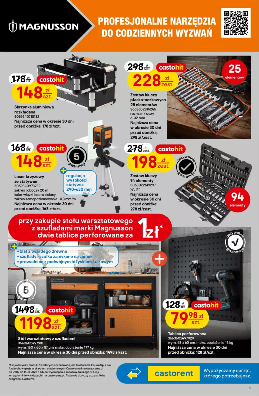 Gazetka promocyjna Castorama - Gazetka Budowa i Remont 29.07-11.08.2026 - ważna 29.07 do 11.08.2026 - strona 5 - produkty: Astor, Gra, Laser krzyżowy, Mop, Rama, Ser, Sok, Stół, Stół warsztatowy, Szafka, Top, Zestaw kluczy